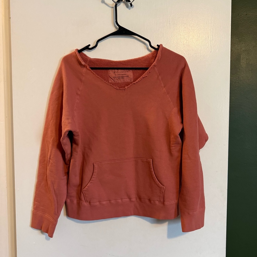 Nili Lotan Clay Red Pullover Sweatshirt, Small, Kangaroo Pocket.